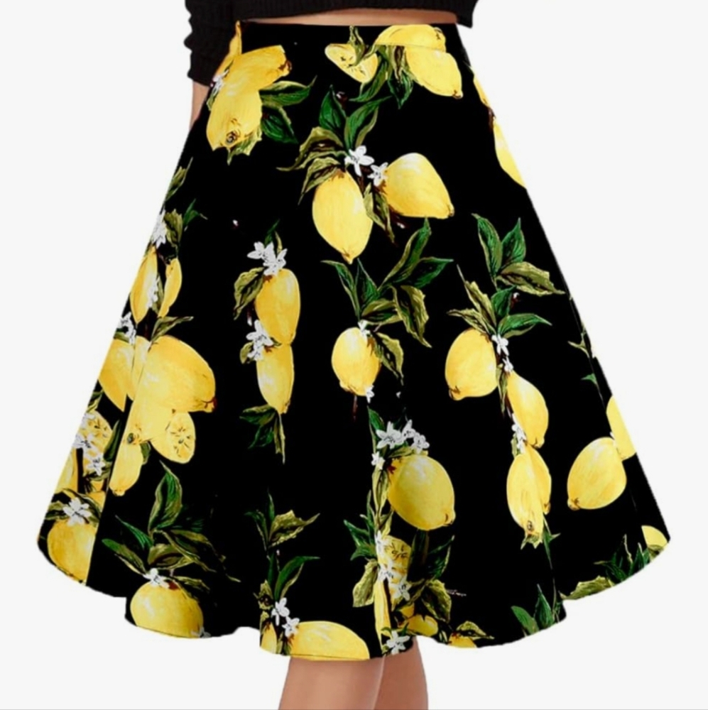 🩷 Lemon Print Black Circle Skirt Size XL